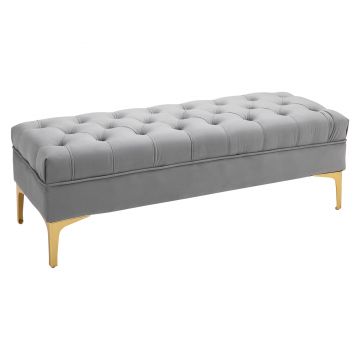 Banca Capitonata HOMCOM la capatul Patului din Tesatura Catifelata, Picioruse Metalice, Gri, 118x45x42cm | Aosom Romania