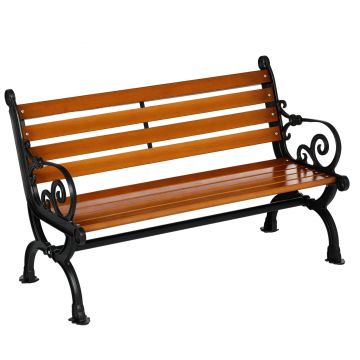 Outsunny Bancă de Exterior cu Cadru din Aluminiu, Scaun cu Două Locuri cu Cotieră Curbată, Șezut și Spătar din Lemn, 120x64x79 cm, Tec | Aosom Romania