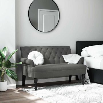 Bancă cu spătar, gri închis, 120x62x75,5 cm, material textil
