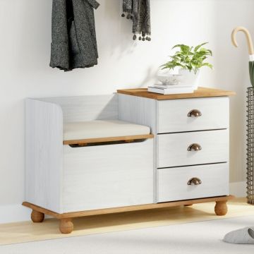 Bancă de stocare pentru hol ASKIM Alb 100x39x62 cm Lemn masiv Pin