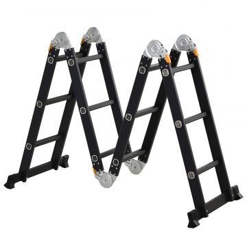 DURHAND Scară Pliabilă din Aluminiu, Multifuncțională pentru Interior și Exterior, Compactă 370x61x11 cm, Ușor de Folosit | Aosom Romania