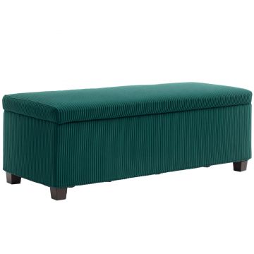 HOMCOM Banc de depozitare capăt de pat din catifea cotelată cu capac, pentru salon, cameră, intrare, 112 x 42 x 40 cm, verde | Aosom Romania