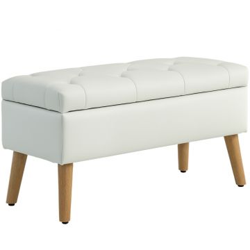 HOMCOM Banc de rangement coffre de rangement tissu effet velours pieds en bois charge max. 120 kg 80 x 35 x 40 cm, crem | Aosom Romania