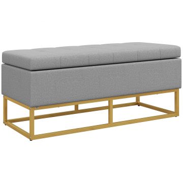 HOMCOM Bancă cu depozitare 2 în 1, scaun capitonat și picioare din oțel 110 x 44 x 48 cm gri și aurit | Aosom Romania