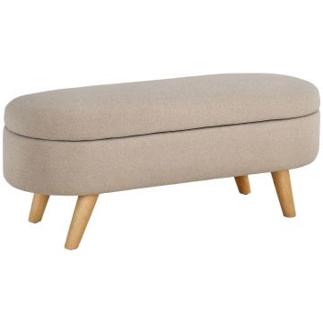 HOMCOM Bancă cu Spațiu de Depozitare Ascuns, Bancă Tapițată cu Picioare din Lemn și Poliester, 110x40x43 cm, Bej | Aosom Romania