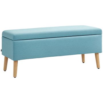 HOMCOM Bancă cu spațiu de depozitare, până la 220 kg, aspect din in, 110x39x45cm, Albastru | Aosom Romania