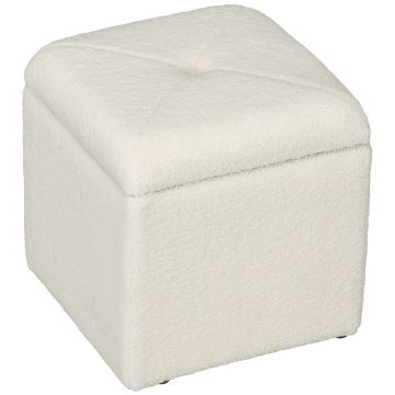 HOMCOM Bancă cu Spațiu de Depozitare, Tapițată cu Blană Teddy Fleece, Puf la Capătul Patului, 39x39x39 cm, Alb Crem | Aosom Romania