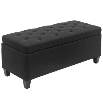 HOMCOM Bancă cu spațiu de depozitare, Truhenbank, poliester asemănător cu inul, lemn de cauciuc, Negru, 100 x 40 x 44 cm | Aosom Romania