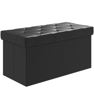 HOMCOM Bancă Cutie de Depozitare Pliabilă, Bancă Taburet cu Capac și Înveliș din Piele Ecologică, 76x38x38 cm, Negru | Aosom Romania