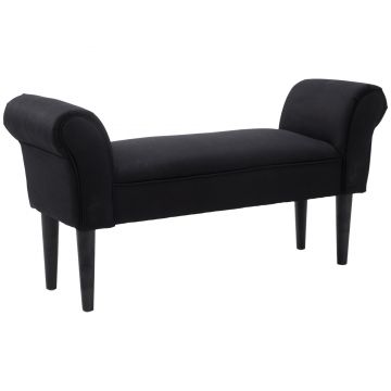 HOMCOM Bancă de Capăt de Pat cu Cotiere Rulate, Bancă Căptușită pentru Dormitor, 102x36x51 cm, Negru | Aosom Romania