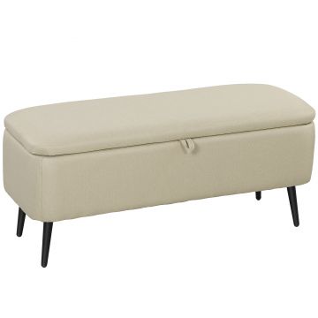 HOMCOM Bancă de Depozitare cu Capac Rabatabil și Picioare din Oțel pentru Dormitor Sufragerie Intrare 101x38,5x44,5 cm Bej | Aosom Romania