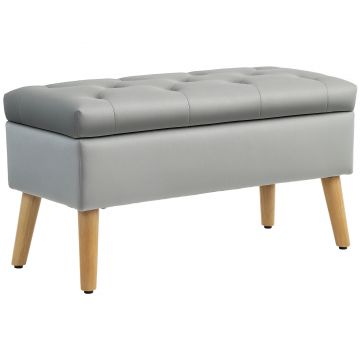 HOMCOM Bancă de depozitare cu material catifelat, picioare din lemn, pentru cameră de zi, dormitor, hol, 80 x 35 x 40 cm, Gri | Aosom Romania