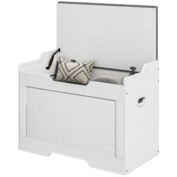 HOMCOM Bancă de Depozitare cu Pernă din Material Textil, Bancă Multifuncțională cu Balama de Siguranță, 75x40x56 cm, Alb | Aosom Romania
