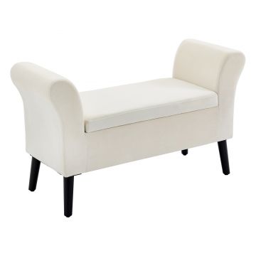 HOMCOM Bancă de Depozitare pentru Dormitor cu Spațiu de Depozitare și Brațe, 111,5x41x65 cm, Alb Crem | Aosom Romania