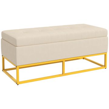 HOMCOM Bancă de Depozitare Rectangulară cu Șezut Căptușit și Picioare din Oțel, 110x44x49 cm, Bej | Aosom Romania