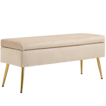 HOMCOM Bancă de Depozitare Tapițată cu Picioare Subțiri, Bancă de Depozitare din Material de Tip Catifea, 102x35x43 cm, Bej | Aosom Romania