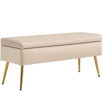 HOMCOM Bancă de Depozitare Tapițată cu Picioare Subțiri, Bancă de Depozitare din Material de Tip Catifea, 102x35x43 cm, Bej | Aosom Romania