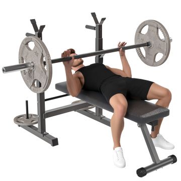 HOMCOM Bancă de Greutăți Pliabilă cu 8 Înălțimi Reglabile și Suport pentru Halteră, 140x73x98-122 cm, Gri | Aosom Romania