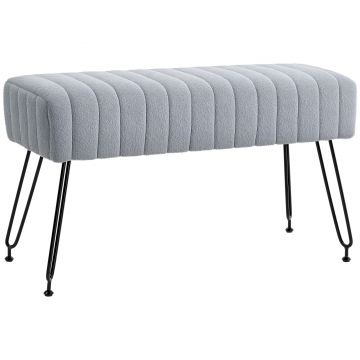 HOMCOM Bancă de Pat Tapițată cu Piele Ecologică și Lemn, Bancă de Intrare cu Picioare Metalice, 82x30x47 cm, Gri | Aosom Romania