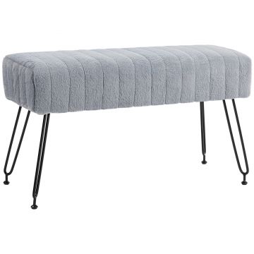 HOMCOM Bancă de Pat Tapițată cu Piele Ecologică și Lemn, Bancă de Intrare cu Picioare Metalice, 82x30x47 cm, Gri | Aosom Romania