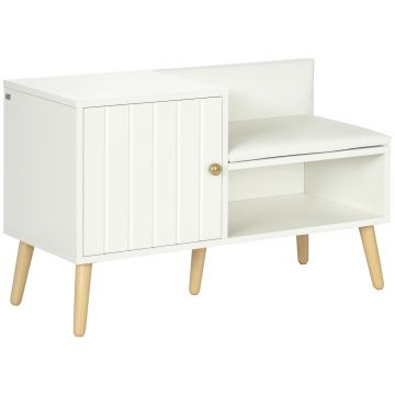 HOMCOM Bancă Dulap pentru Pantofi cu Scaun Căptușit, Raft Deschis și Dulăpior, 80x33x49 cm, Alb | Aosom Romania
