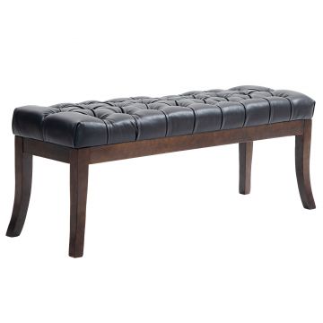 HOMCOM Bancă otomană cu Smocuri, Capăt de Pat din Piele Artificială cu Picioare din Lemn și Scaun Căptușit, 120x38x46 cm, Negru