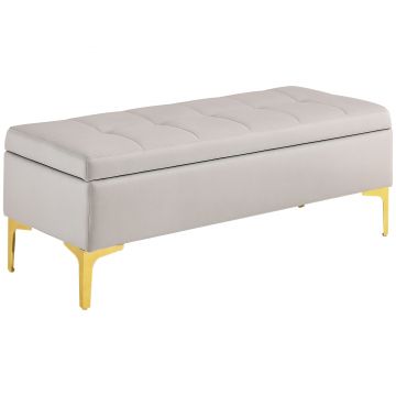 HOMCOM Bancă Otomană de Depozitare, Capăt de Pat din Catifea cu Picioare și Spațiu de Depozitare, 120x44x44.5 cm, Gri Deschis | Aosom Romania