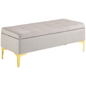 HOMCOM Bancă Otomană de Depozitare, Capăt de Pat din Catifea cu Picioare și Spațiu de Depozitare, 120x44x44.5 cm, Gri Deschis | Aosom Romania