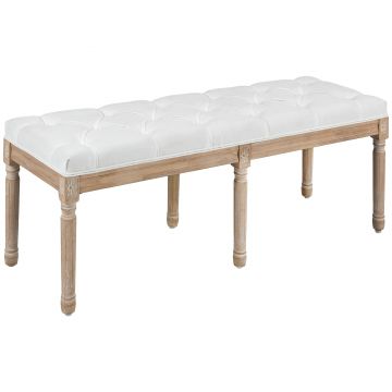 HOMCOM Bancă Tapițată în Stil Vintage pentru Hol și Dormitor cu Înveliș Textil și Picioare din Lemn, 117x40x48 cm, Crem | Aosom Romania