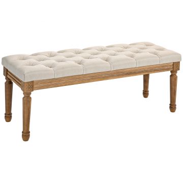 HOMCOM Bancă Tip Ottoman, Bancă Tapițată la Capătul Patului, 120x41x48 cm, Alb Crem | Aosom Romania