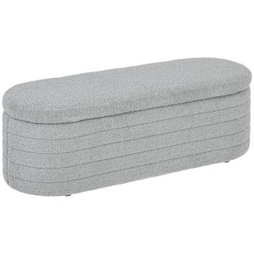 HOMCOM Banchetă Tapiţată cu Spaţiu de Depozitare și Picioare din Lemn de Eucalipt, 116x41x40.5 cm, Gri Deschis | Aosom Romania