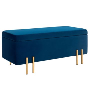 HOMCOM Băncuță, Băncuță Capitonată cu Spațiu de Stocare, Metal, Lemn de Cauțiuc, Spumă, 100 x 40 x 42 cm, Albastru | Aosom Romania