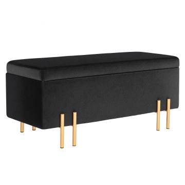 HOMCOM Băncuță, Polsterbank cu spațiu de depozitare, Metal, Lemn de Cauțiuc, Spumă, 100 x 40 x 42 cm, Negru | Aosom Romania