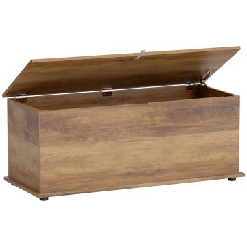 HOMCOM Ladă de depozitare, banc de depozitare cu capac rabatabil și balamale de siguranță, 100 x 40 x 40 cm, maro | Aosom Romania