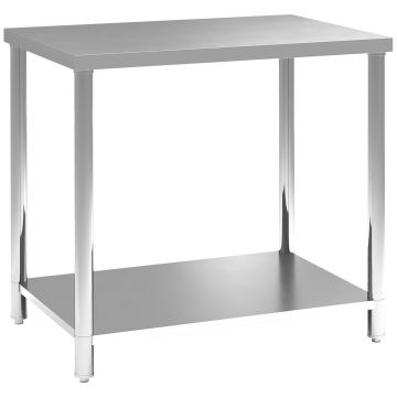 HOMCOM Masă de lucru din oțel inoxidabil cu 2 rafturi, pentru bucătărie, garaj, grădină, 90 x 60 x 86 cm, argintiu | Aosom Romania