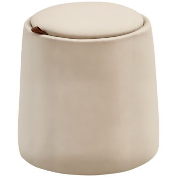 HOMCOM Otoman 2 în 1 cu catifea, cu depozitare și capac detașabil Φ44 cm x 47,5 cm Bej | Aosom Romania
