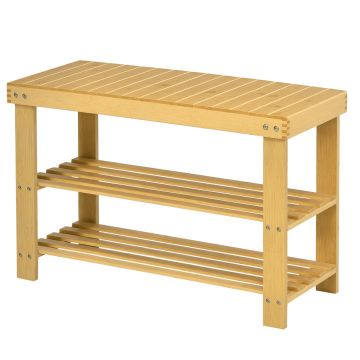 HOMCOM Pantofar tip Băncuță pentru Hol cu 3 Niveluri, 70x28x45 cm, Lemn natural | Aosom Romania