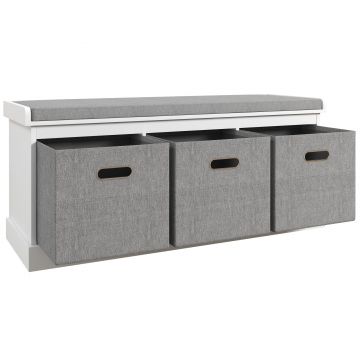 HOMCOM Pantofar tip Băncuţă cu 3 Sertare și Şezut din Lemn, 105x35x47 cm, Alb | Aosom Romania