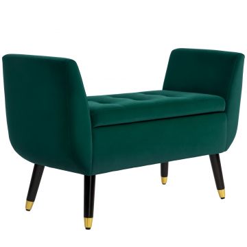 HOMCOM Polsterbank mit Stauraum, Armlehnen, Material textil din poliester de tip catifelat, Lemn de cauciuc, 107 x 42 x 65 cm, Verde | Aosom Romania