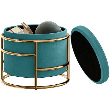 HOMCOM Pouf cu Spațiu de Depozitare în Catifea, 24L, Capac Detasabil, Ø42x39cm, Verde | Aosom Romania