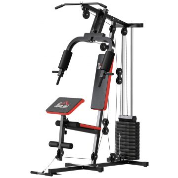 HOMCOM Power Tower Stație Fitness Greutăți 65kg, 135x103x210cm, Negru Roșu | Aosom Romania