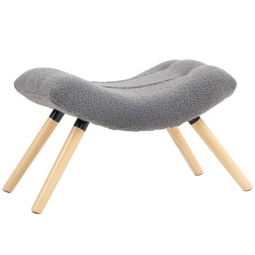 HOMCOM Puf de Picioare Modern cu Acoperire din Fleece si Picioare din Lemn, Tapitat, pentru camera de zi, dormitor, hol, Gri Inchis | Aosom Romania