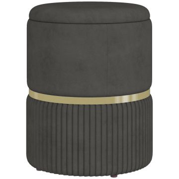HOMCOM Puf rotund, Taburet tapitat cu spatiu de depozitare, Gri | Aosom Romania