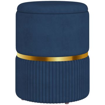 HOMCOM Puf scaun-taburet pentru picioare cu depozitare interioară din catifea 36 x 36 x 44 cm pentru sufragerie dormitor bleu | Aosom Romania