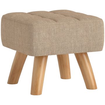 HOMCOM Repose pied salon ottoman scaun căptușit în material textil cu picioare din lemn 27 x 27 x 26 cm marron clair | Aosom Romania