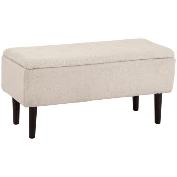 HOMCOM Scaun Modern cu Spațiu de Depozitare și Picioare din Lemn, Scaun Tapițat pentru Living sau Dormitor, 95x38x45 cm, Bej | Aosom Romania