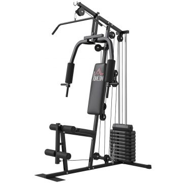 HOMCOM Stație de musculație fitness cu 9 blocuri de greutate de 5 kg, 45 kg în total, antrenament complet - 200 x 135 x 103 cm | Aosom Romania