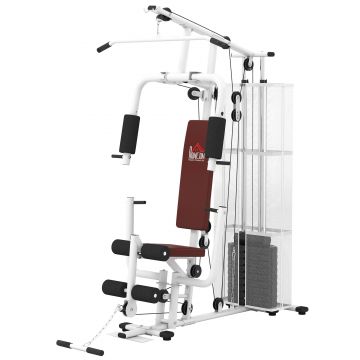HOMCOM Stație Fitness Multifuncțională cu 4 Perne din Oțel și PU Alb | Aosom Romania