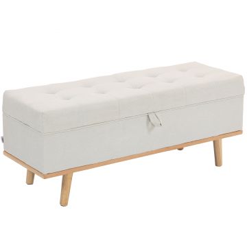 HOMCOM Taburet depozitare 80L, material textil, picioare lemn, 118x42x45 cm, crem | Aosom Romania