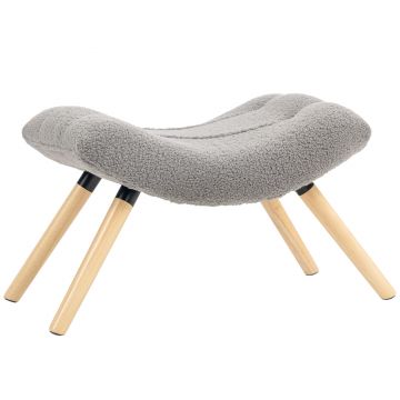 HOMCOM Taburet modern cu husă din fleece și picioare din lemn, tapițat, pentru cameră de zi, dormitor, hol, Gri deschis | Aosom Romania